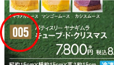 カタログに掲載されている3ケタの番号部分の画像