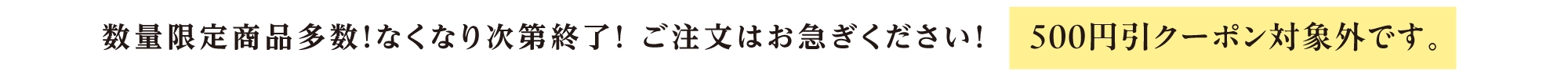 数量限定商品多数！なくなり次第終了！ご注文はお急ぎください！500円引きクーポン対象外です。