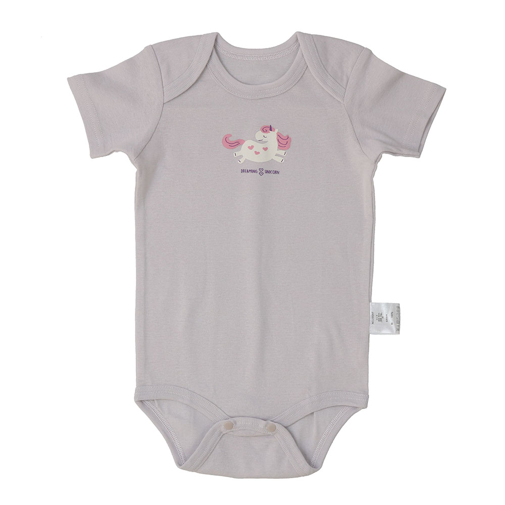 ベビー 綿100%フライス 総柄&ワンポイント 2枚組半袖ボディスーツ