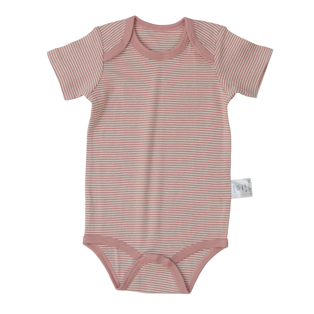 ベビー 綿100%フライス ボーダー&無地 2枚組半袖ボディスーツ