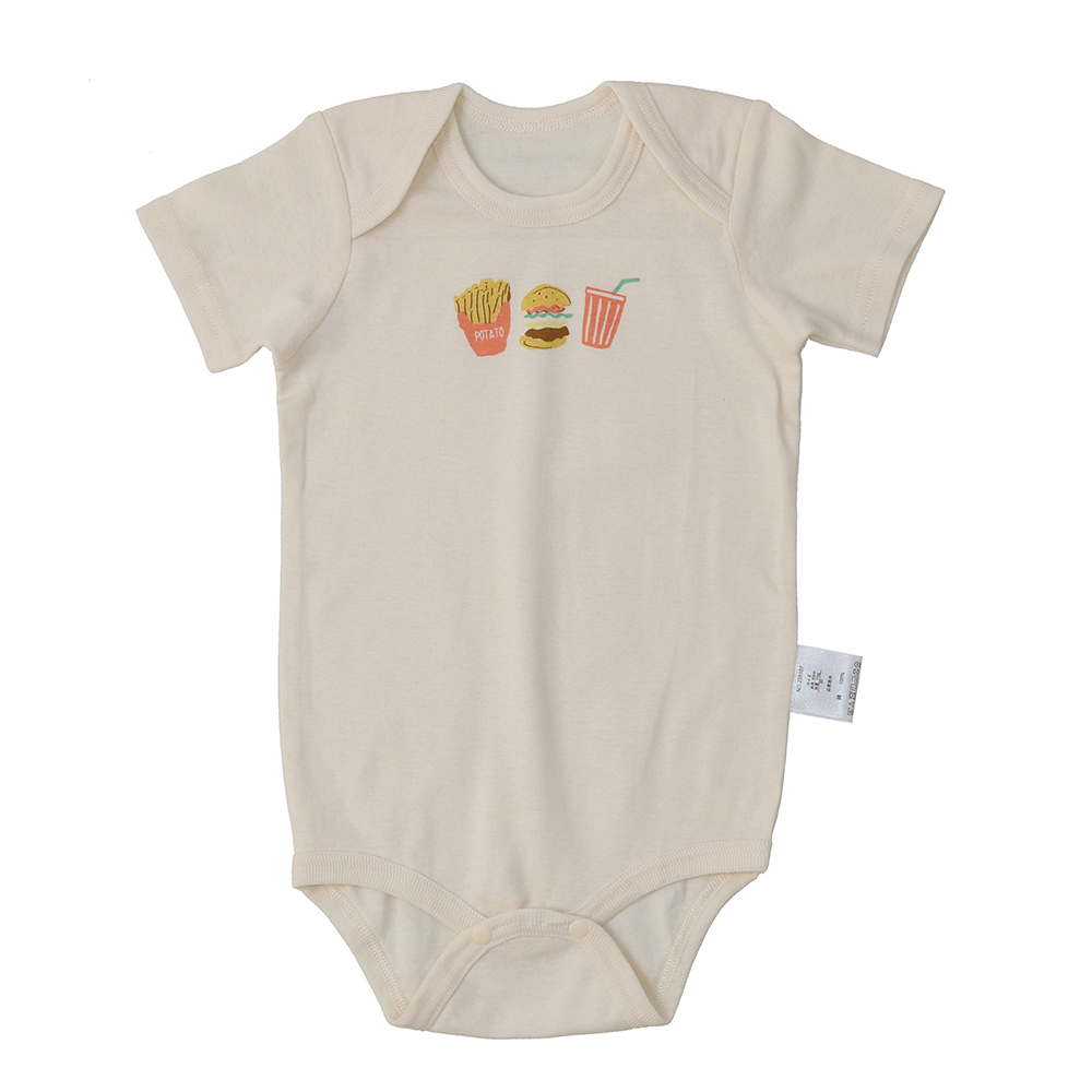 ベビー 綿100%フライス 総柄&ワンポイント 2枚組半袖ボディスーツ