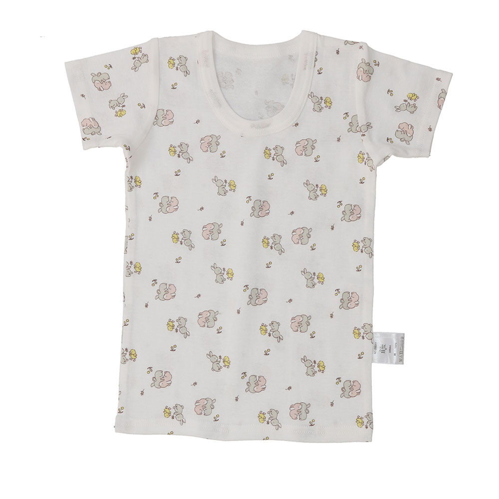 ベビー 綿100%フライス 総柄&ワンポイント 2枚組半袖スリーマー