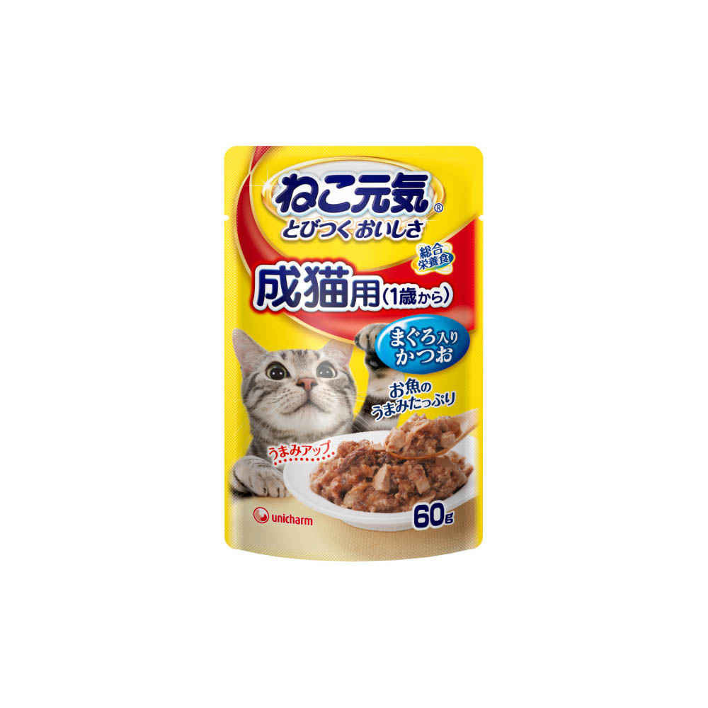 ねこ元気　総合栄養食パウチ成猫用(1歳から)まぐろ入りかつお60g