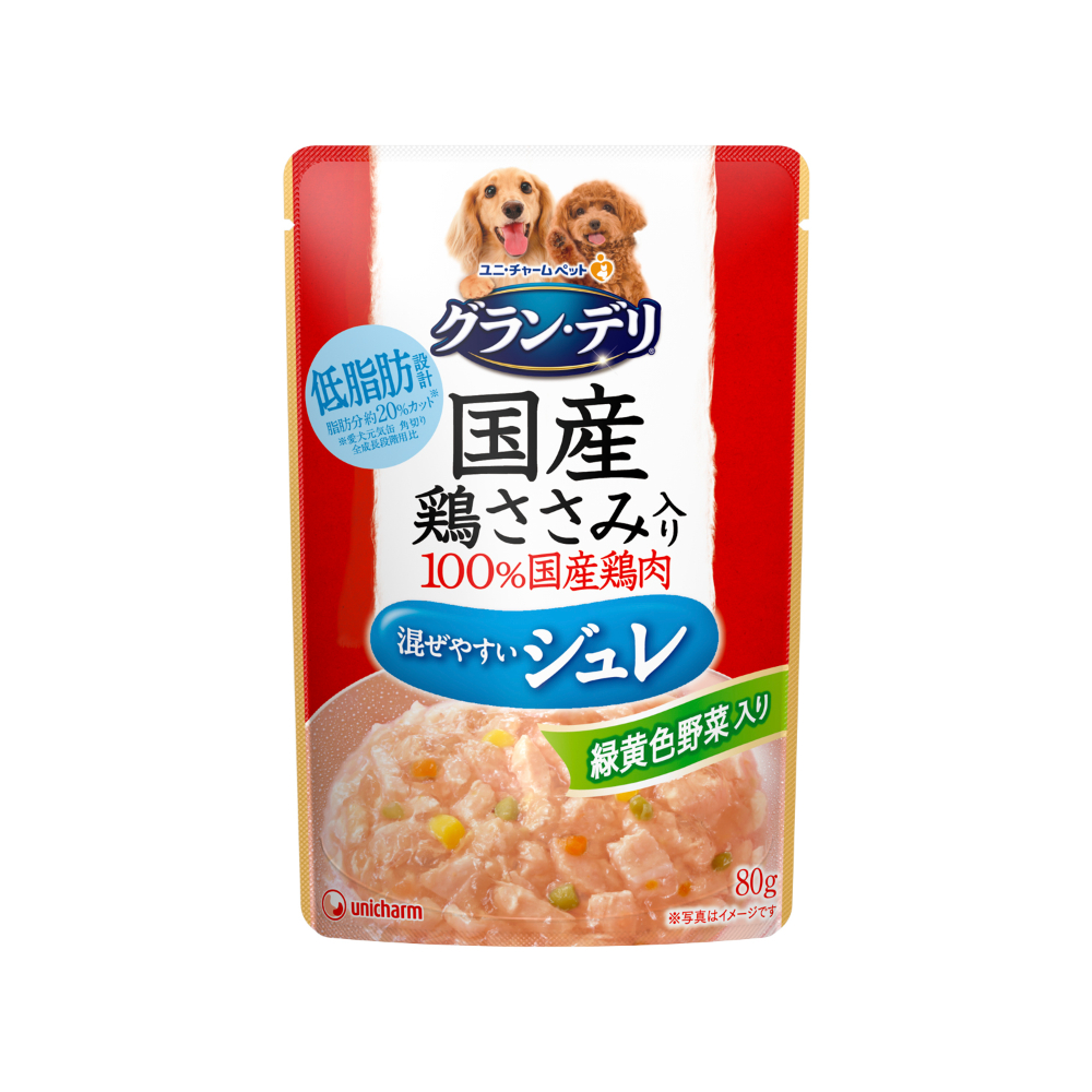 グラン・デリ 国産鶏ささみパウチジュレ成犬用緑黄色野菜入り80g