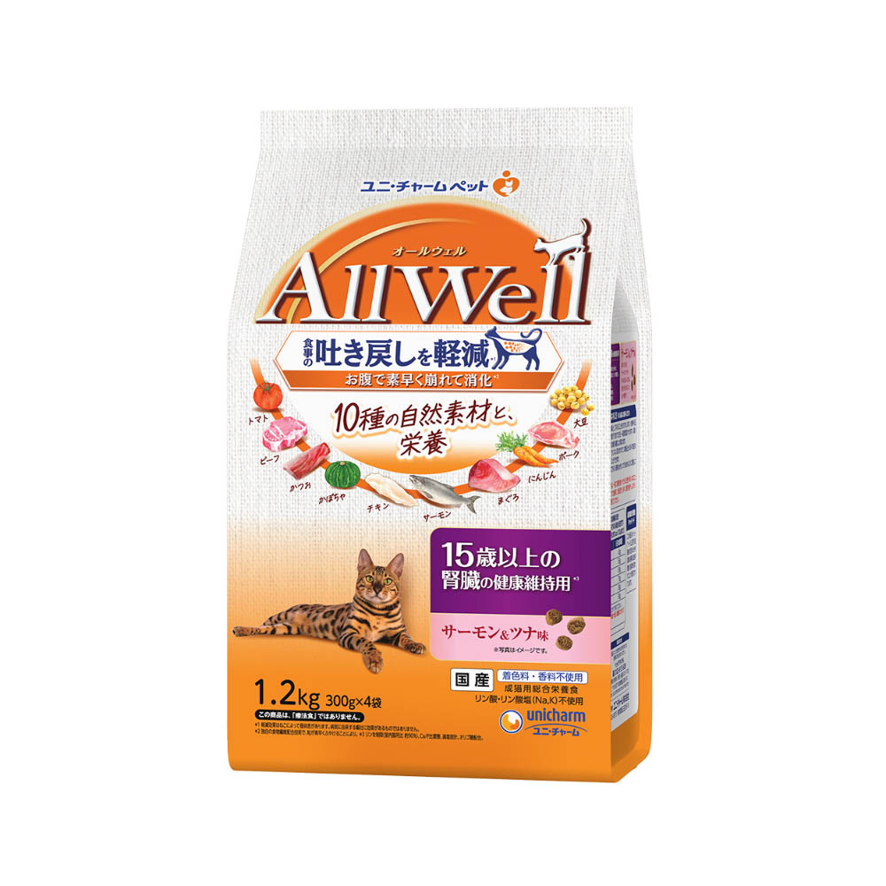 AllWell 10種の自然素材15歳以上の腎臓の健康維持用サーモン&ツナ味1.2kg