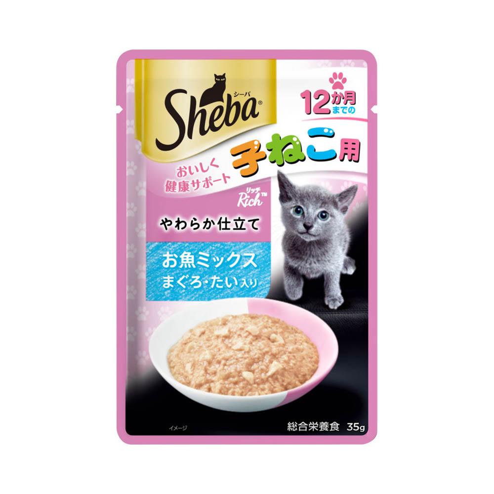 シーバ リッチ 12か月までの子ねこ用やわらか仕立てお魚ミックスまぐろ・たい入り35g