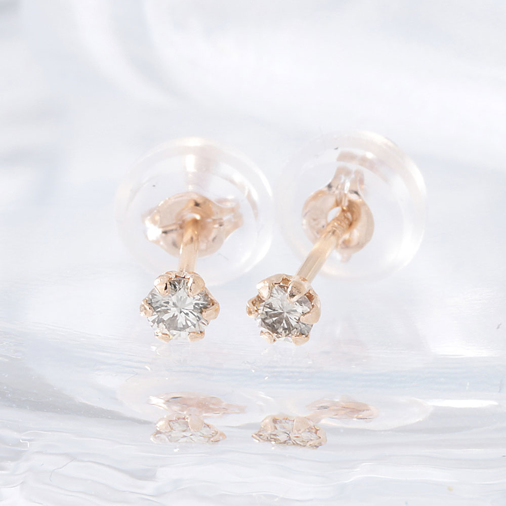 K18ピンクゴールドダイヤピアス0.2ct