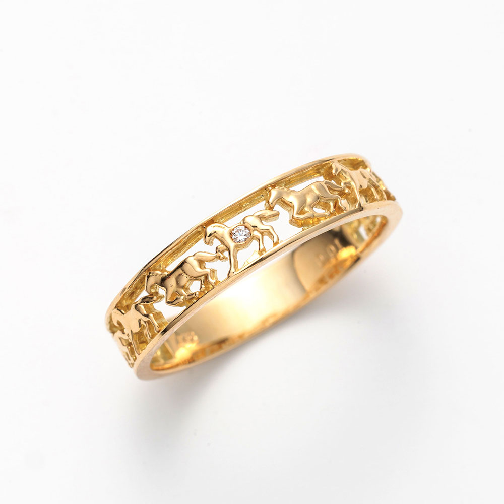 K18YG ダイヤ 馬九行久(うまくいく)リング 0.01ct