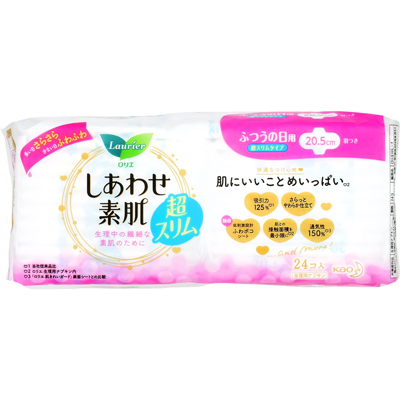 花王　ロリエ　しあわせ素肌　通気超スリム　ふつうの日用　20.5cm　羽つき　24個入