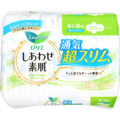 花王　ロリエ　しあわせ素肌　通気超スリム　多い昼用　22.5cm　羽つき　20個入
