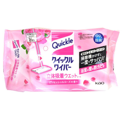 花王 クイックルワイパー 立体吸着 ウエットシート エッセンシャルローズの香り   16枚入
