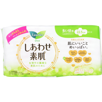 花王　ロリエ　しあわせ素肌　多い昼用　22.5cm　羽つき　20個入