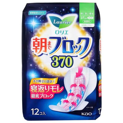 花王　ロリエ　朝までブロック　特に多い夜用　37cm　羽つき　12個入