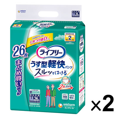 ユニ・チャーム ライフリー パンツタイプ うす型軽快パンツ 2回吸収 LLサイズ 26枚×2パック
