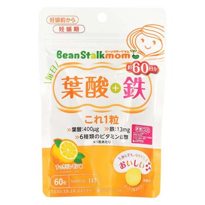 ビーンスタークマム 毎日葉酸+鉄これ1粒 すっきりレモン味  60粒