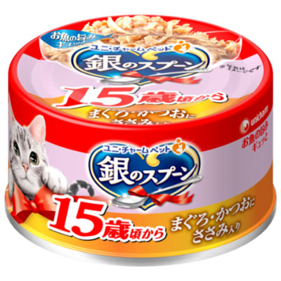銀のスプーン缶 15歳以上用まぐろ・かつおにささみ入り70g