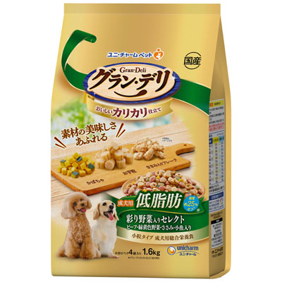 グラン・デリ　カリカリ仕立て　成犬用低脂肪彩野菜入りセレクト-脂肪分約25%カット1.6kg