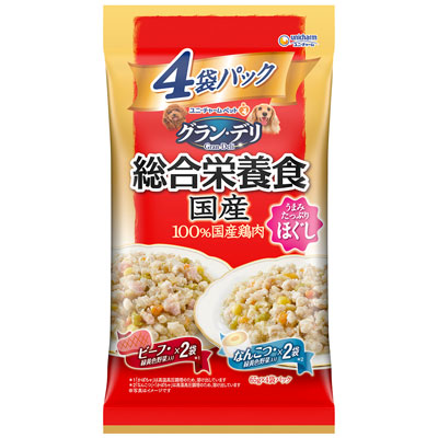 グラン・デリ 総合栄養食国産パウチほぐし成犬用なんこつ入り・ビーフ入り65g×4袋