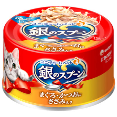 銀のスプーン缶 まぐろ・かつおにささみ入り70g
