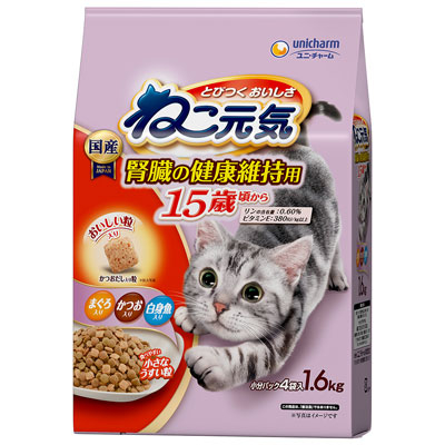 ねこ元気 腎臓の健康維持用15歳頃からまぐろ・かつお・白身魚入り1.6kg
