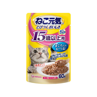 ねこ元気 総合栄養食パウチ15歳以上用まぐろ入りかつお60g