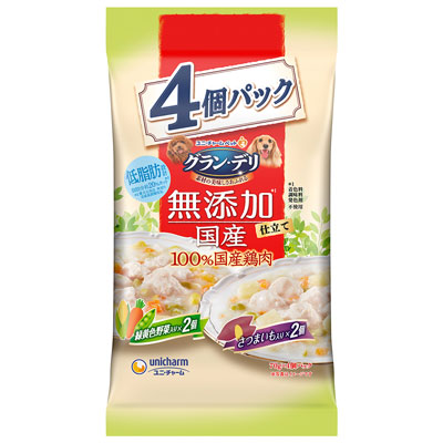 グラン・デリ 無添加仕立て国産パウチ成犬用緑黄色野菜・さつまいも入り70g×4個