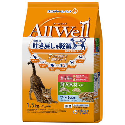 AllWell 室内猫用贅沢素材入りフィッシュ味天然小魚とささみフリーズドライ入り1.5kg