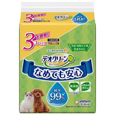 デオクリーン 純水99%ウェットティッシュつめかえ用 60枚3個