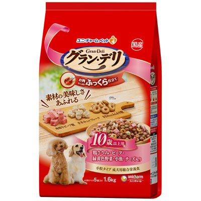 グラン・デリ　ふっくら仕立て　10歳以上用鶏ささみビーフ緑黄色野菜小魚チーズ角切りビーフ粒入り1.6kg