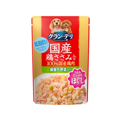 グラン・デリ　国産鶏ささみ　パウチほぐし　成犬用緑黄色野菜入り80g