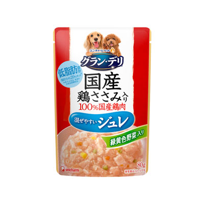 グラン・デリ 国産鶏ささみパウチジュレ成犬用緑黄色野菜入り80g