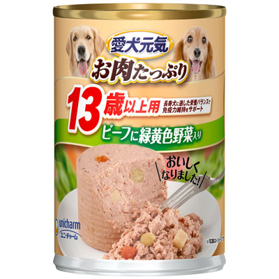 愛犬元気 缶13歳からの愛犬用ビーフ&緑黄色野菜入り375g