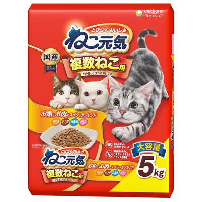 ねこ元気 複数ねこ用お魚とお肉のスペシャルブレンド まぐろ・かつお・白身魚・チキン入り5.0kg