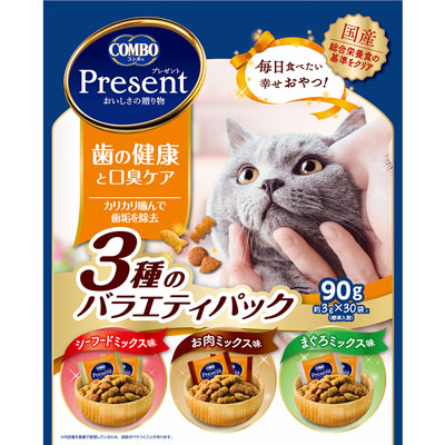 コンボプレゼントキャットおやつ歯の健康と口臭ケア3種のバラエティパック90g