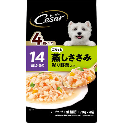 シーザー 14歳からの ごろっと蒸しささみ 彩り野菜入り70g×4袋