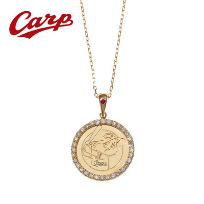 K18YG　ダイヤ・ルビーネックレス　＜カープ坊や＞