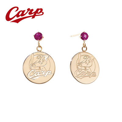 K10YG　ルビーピアス　＜カープ坊や＞