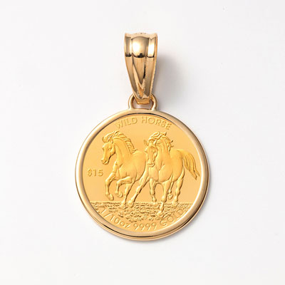 純金　1/10oz ワイルドホースコイン　K18枠付き　（パースミント）