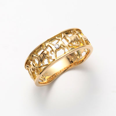 K18YG　ダイヤ　馬九行久（うまくいく）リング　0.01ct