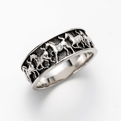 PT950　ダイヤ　馬九行久（うまくいく）リング　0.01ct