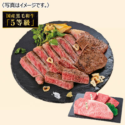 国産黒毛和牛「5等級」ステーキ用セット(ロース・モモ)