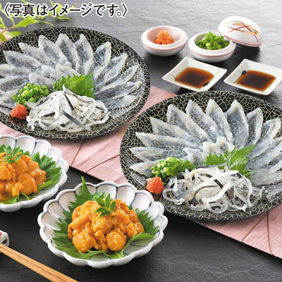 ＜サンライズフーズ＞とらふぐ刺身・うにほたてセット