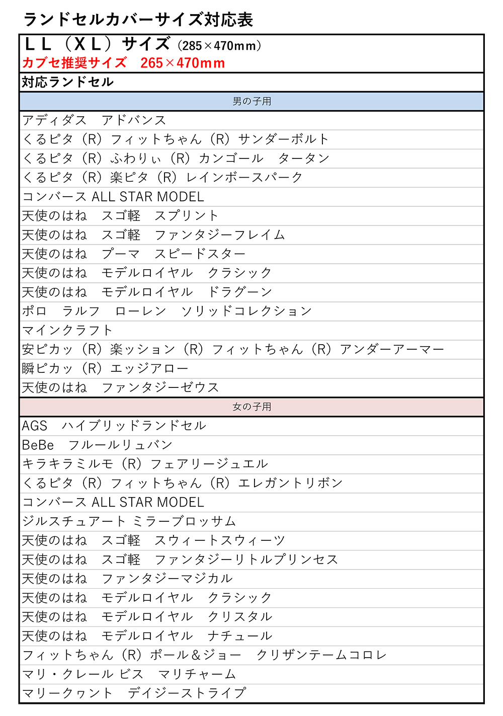 カバーサイズ表LL